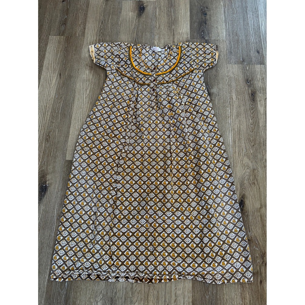 Cute House‎ Dress Womens M Brown Yellow Paisley Muumuu Pocket Loungewear